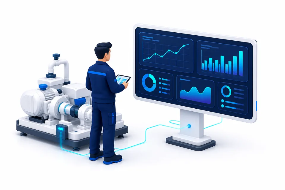 Especialista analizando datos industriales en un tablero de monitoreo
